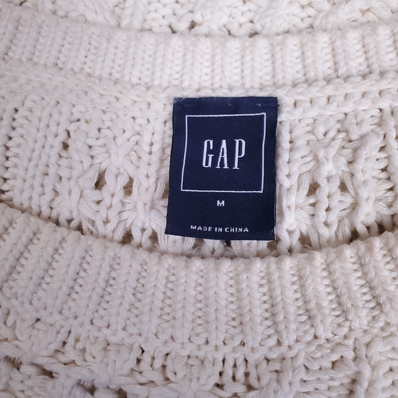 GAP ivory cotton crewneck fisherman knit sweater - Picture 4 of 5